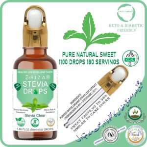 ORIZA STEVIA DIFFERENT FLAVORS, HALAL,PFA, & PCSIR CERTIFIED, 55 ML ( ZERO CALORIE NATURAL SWEET DROPS ), KETO & DIABETES FRIENDLY. HIGH QUALITY GLASS BOTTLE WITH GLASS DROPER.