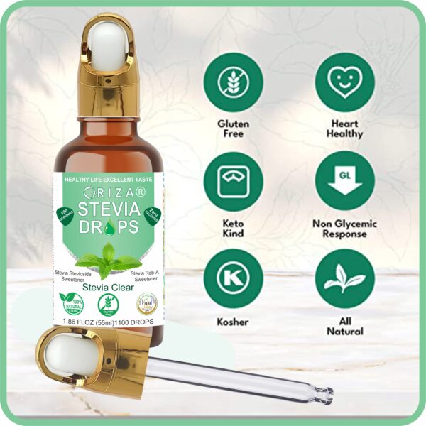 ORIZA STEVIA DIFFERENT FLAVORS, HALAL,PFA, & PCSIR CERTIFIED, 55 ML ( ZERO CALORIE NATURAL SWEET DROPS ), KETO & DIABETES FRIENDLY. HIGH QUALITY GLASS BOTTLE WITH GLASS DROPER. - Image 7