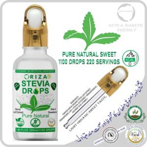 ORIZA STEVIA PURE NATURAL, HALAL,PFA, & PCSIR CERTIFIED, 55 ML ( ZERO CALORIE NATURAL SWEET DROPS ), KETO & DIABETES FRIENDLY. HIGH QUALITY GLASS BOTTLE WITH GLASS DROPER.