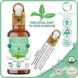 ORIZA STEVIA CLEAR & DIFFERENT FLAVORS, HALAL,PFA, & PCSIR CERTIFIED, 55 ML ( ZERO CALORIE NATURAL SWEET DROPS ), KETO & DIABETES FRIENDLY. HIGH QUALITY GLASS BOTTLE WITH GLASS DROPER.