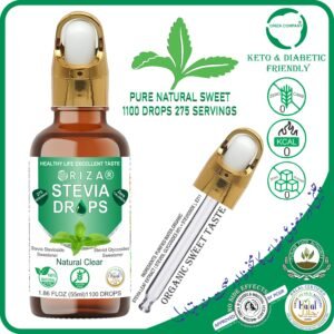 ORIZA STEVIA NATURAL CLEAR, HALAL,PFA, & PCSIR CERTIFIED, 55 ML ( ZERO CALORIE NATURAL SWEET DROPS ), KETO & DIABETES FRIENDLY. HIGH QUALITY GLASS BOTTLE WITH GLASS DROPER.