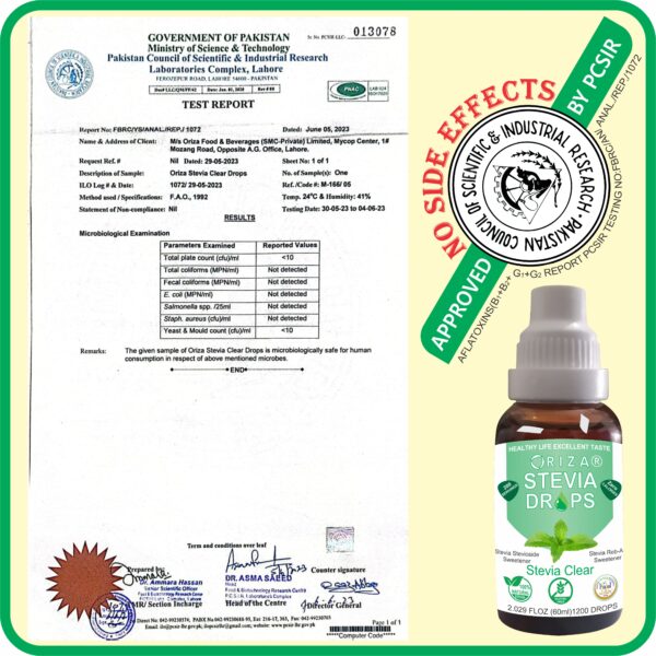 ORIZA STEVIA CLEAR & DIFFERENT FLAVORS, HALAL,PFA, & PCSIR CERTIFIED, 60 ML ( ZERO CALORIE NATURAL SWEET DROPS ), KETO & DIABETES FRIENDLY. - Image 4