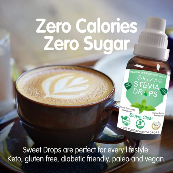 ORIZA STEVIA CLEAR & DIFFERENT FLAVORS, HALAL,PFA, & PCSIR CERTIFIED, 60 ML ( ZERO CALORIE NATURAL SWEET DROPS ), KETO & DIABETES FRIENDLY. - Image 9